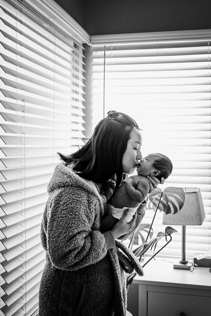 Fourth trimester motherhood newborn session with mother and baby in the first 48 hours after birth in the San Francisco Bay Area
